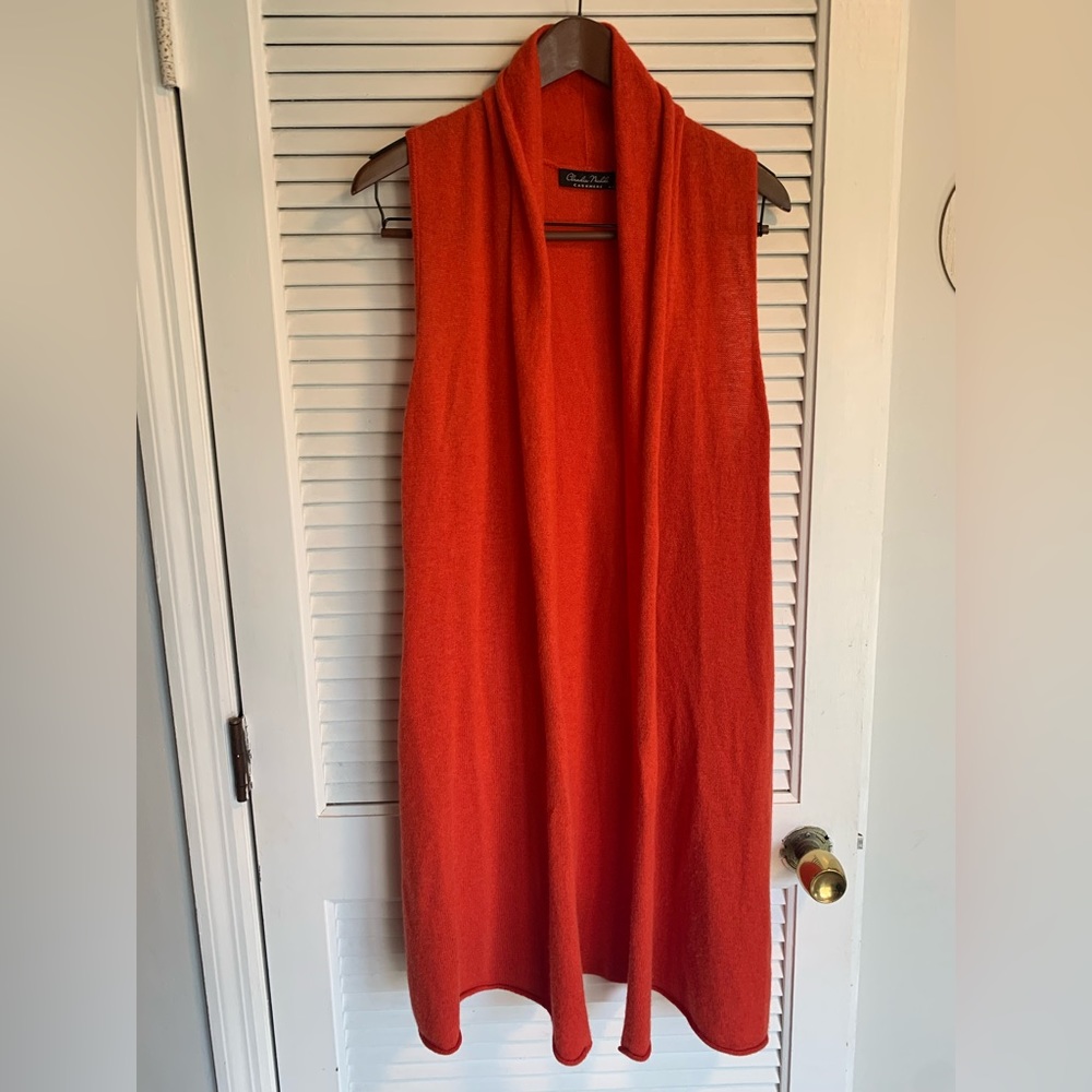 Claudia Nichole women’s orange cashmere open vest size Medium
